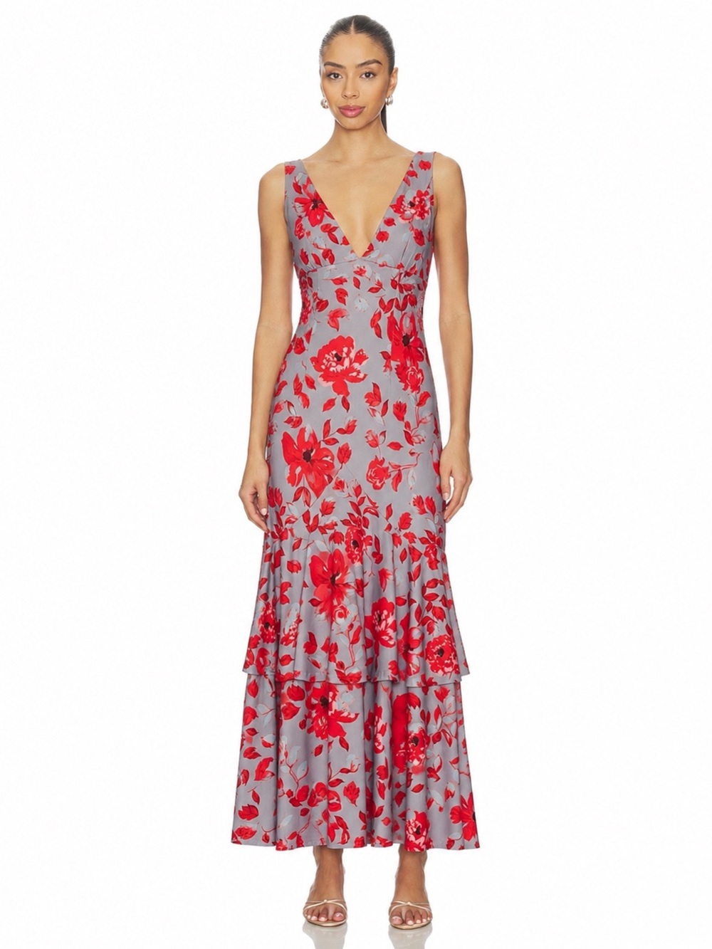 CBR Red Floral Print Maxi Dress size Large